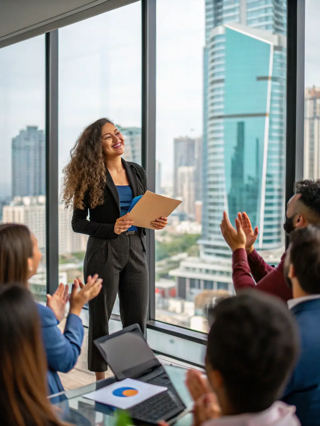 A Canadian professional receiving a promotion, symbolizing career growth and the positive outcomes of GrowCanada's coaching services.